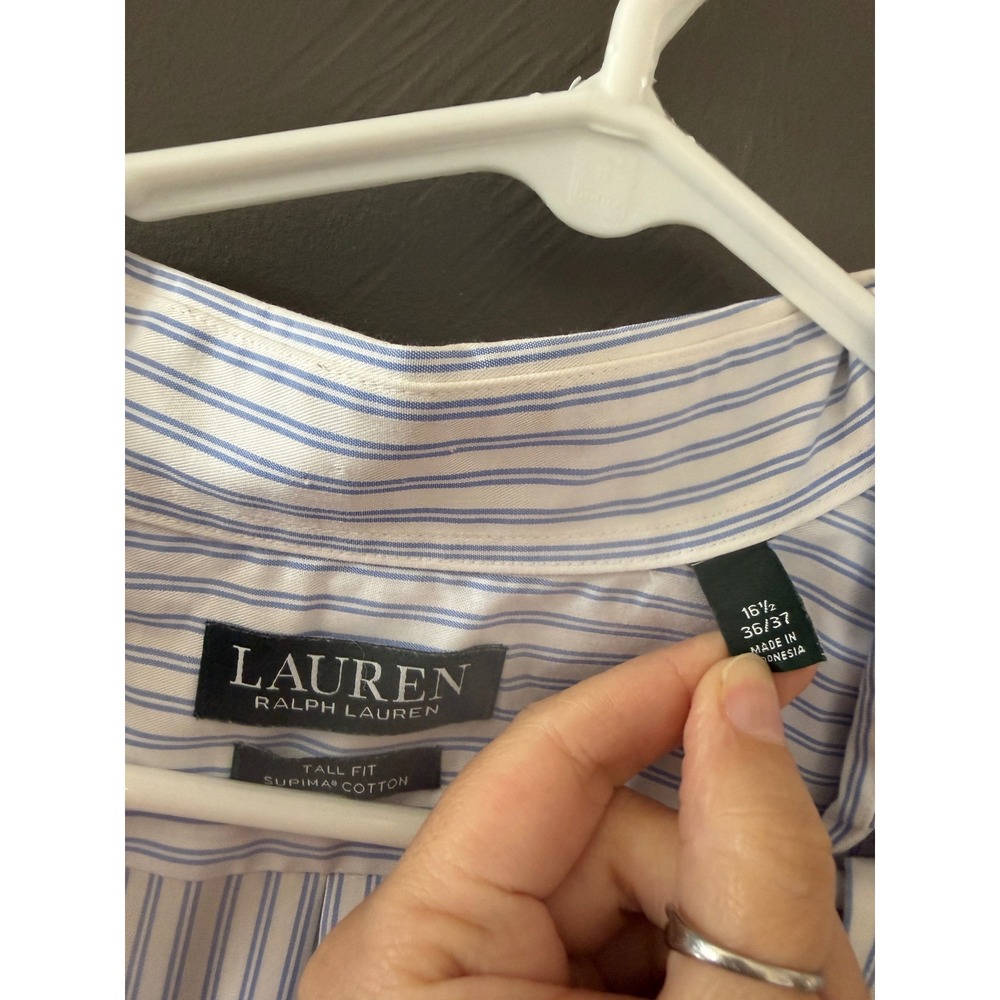 Lauren Ralph Lauren Mens Tall‎ Supima Cotton Striped Dress Shirt Blue 16.5 36/37 - Picture 2 of 7